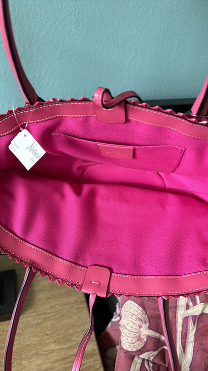 Etro Pink Leather Pegaso Straw Shoulder/Tote Bag